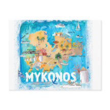 Mykonos Griechenland Illustriert Karte mit Sehensw
