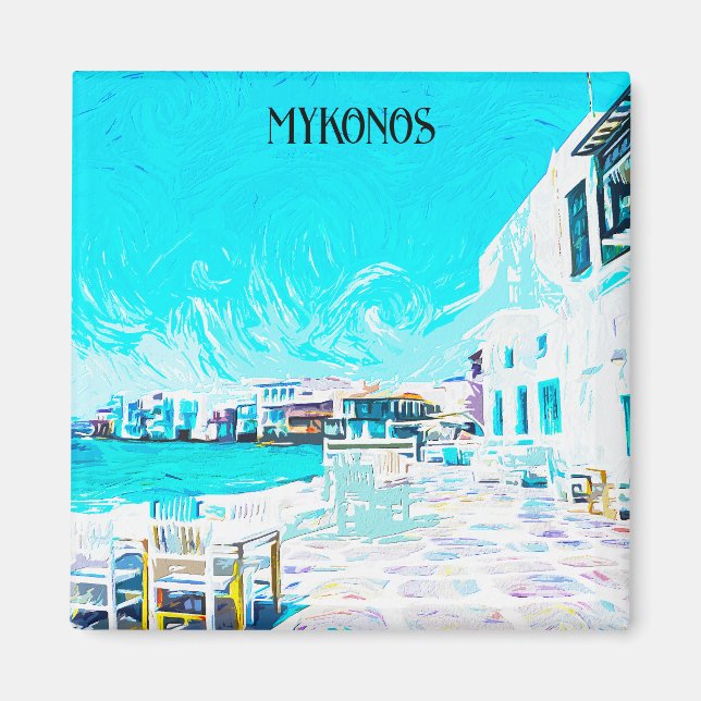 Mykonos Griechenland Ölpaint Illustration des Ägäi Magnet (Vorne)