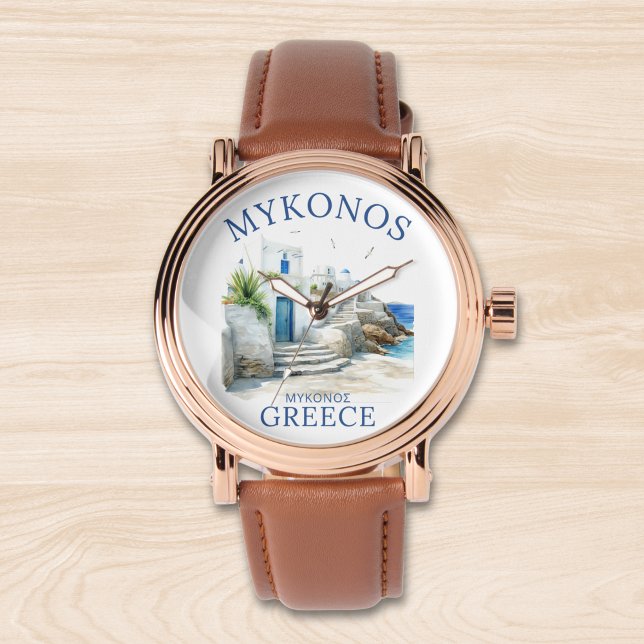 Mykonos in Watercolor Bliss Armbanduhr (Von Creator hochgeladen)