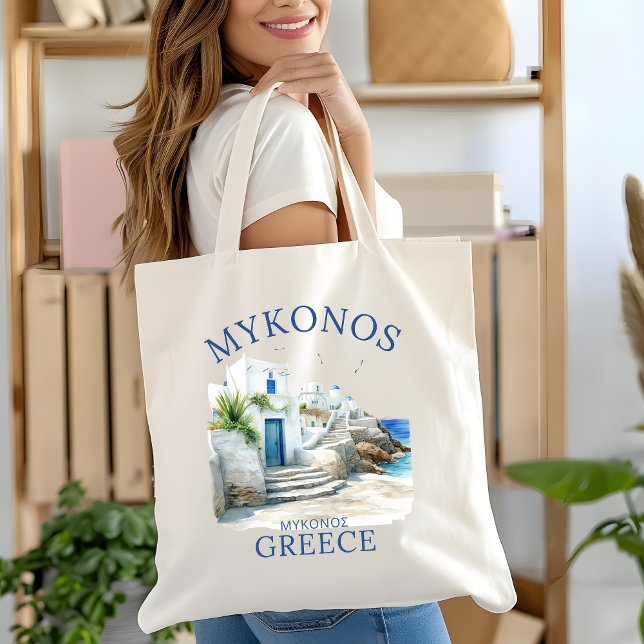 Mykonos in Watercolor Bliss Tragetasche (Von Creator hochgeladen)