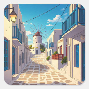 Mykonos Path Greece Cyclades Travel Quadratischer Aufkleber