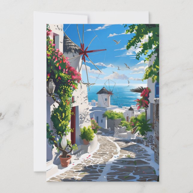 Mykonos Sea View Street Einladung (Vorderseite)