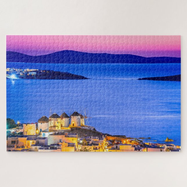 Mykonos Sonnenuntergangpuzzlespiel (Horizontal)