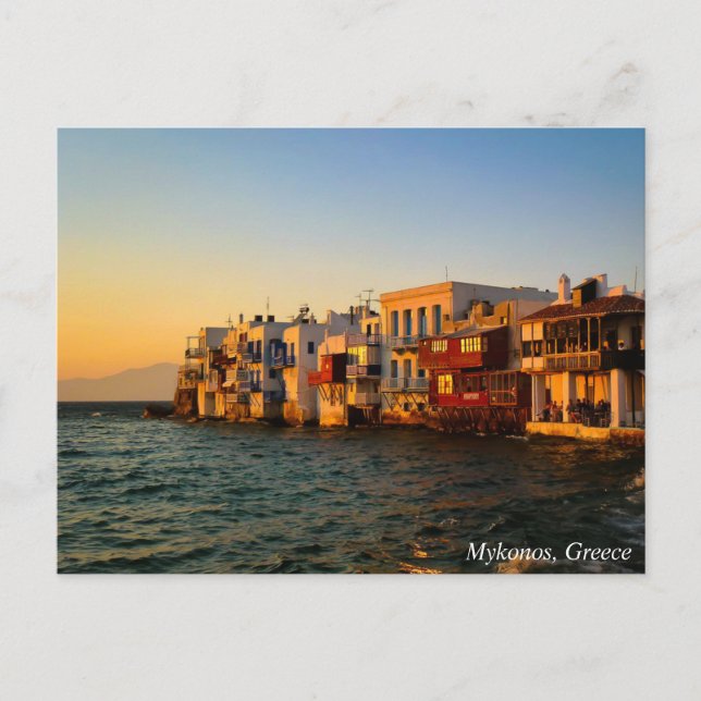 Mykonos wenig Venedigviertelsonnenuntergang, Postkarte (Vorderseite)