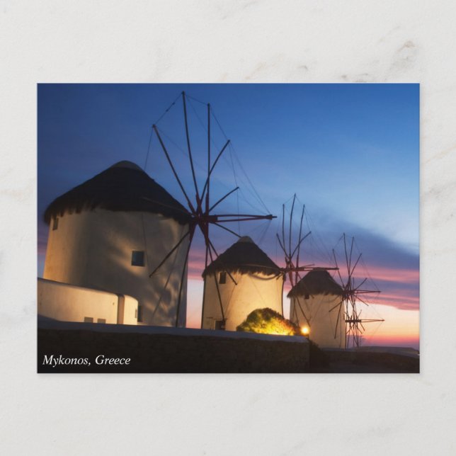 Mykonos Windmill Sunset, Griechenland Postkarte (Vorderseite)