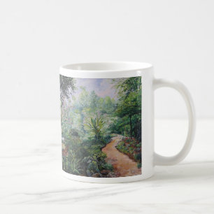 Mynell arbeitet Jackson, Frau im Garten. Durch Kaffeetasse