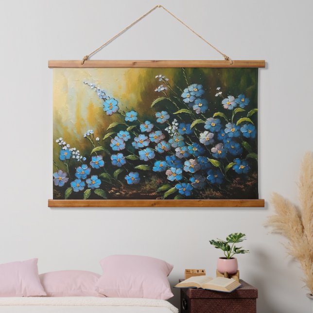 Myosotis Blume Ölfarbe Wandteppich Mit Holzrahmen (Schlafzimmer)