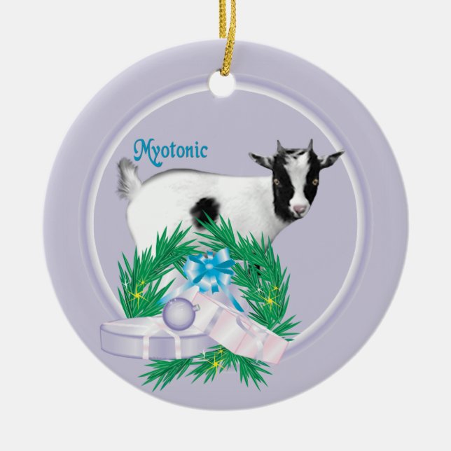 Myotonic Goat Wreath Holiday Keramikornament (Vorne)
