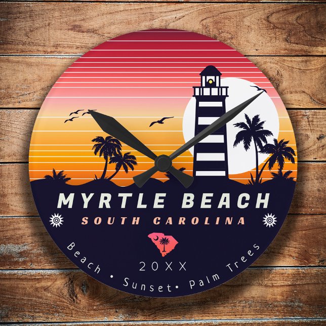 Myrtle Beach Leuchtturm SC Retro Sunset Souvenirs Runde Wanduhr (Von Creator hochgeladen)
