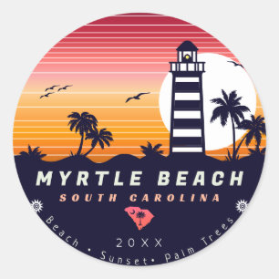 Myrtle Beach Leuchtturm SC Retro Sunset Souvenirs Runder Aufkleber