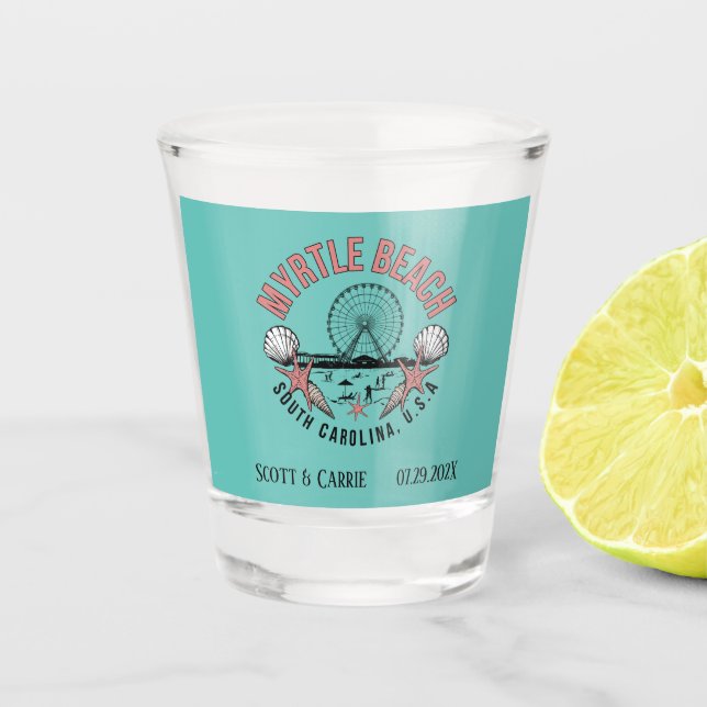 Myrtle Beach Retro Vignette Personalisiert Schnapsglas (Vorderseite)