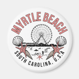 Myrtle Beach Retro Vignette Round Magnet