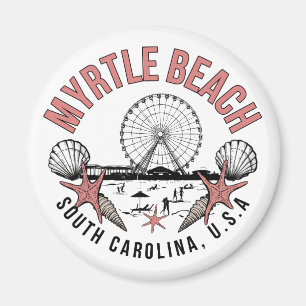 Myrtle Beach Retro Vignette Rundmagnet Magnet