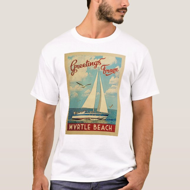 Myrtle Beach Sailboat Vintage Travel SC T-Shirt (Vorderseite)