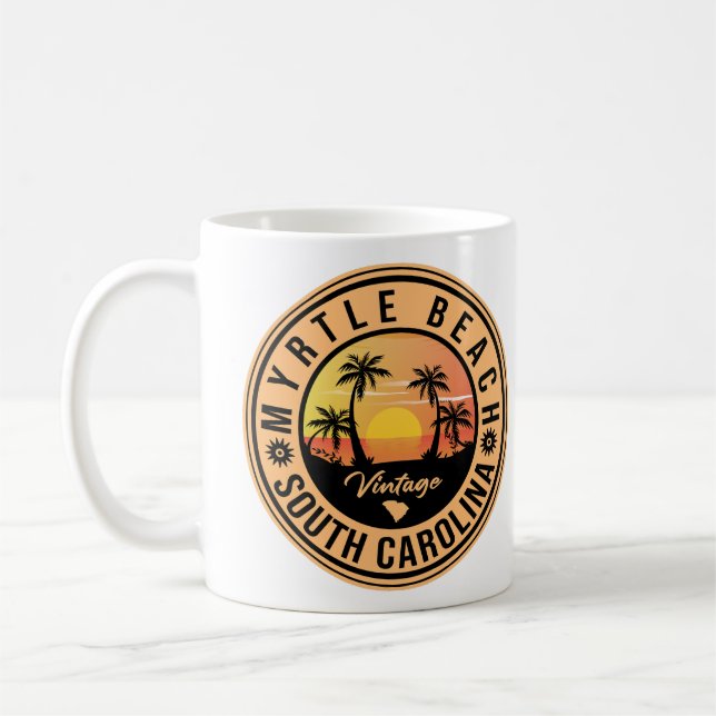 Myrtle Beach South Carolina Retro Sunset Souvenir Kaffeetasse (Links)