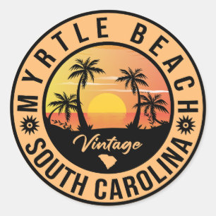 Myrtle Beach South Carolina Retro Sunset Souvenir Runder Aufkleber