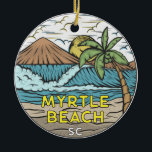 Myrtle Beach South Carolina Vintage Keramik Ornament<br><div class="desc">Myrtle Beach hand drawn illustration with mountains and ocean waves in the background. Perfect for anyone who loves to visit Myrtle Beach.</div>