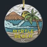 Myrtle Beach South Carolina Vintage Keramik Ornament<br><div class="desc">Myrtle Beach hand drawn illustration with mountains and ocean waves in the background. Perfect for anyone who loves to visit Myrtle Beach.</div>