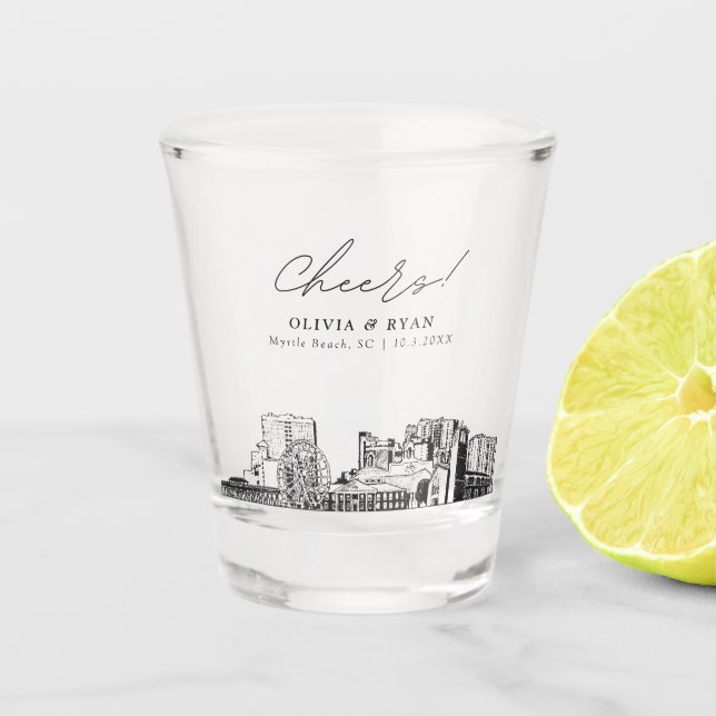 Myrtle Beach Wedding Gefallen Cheers Shot Glass Schnapsglas (Vorderseite)