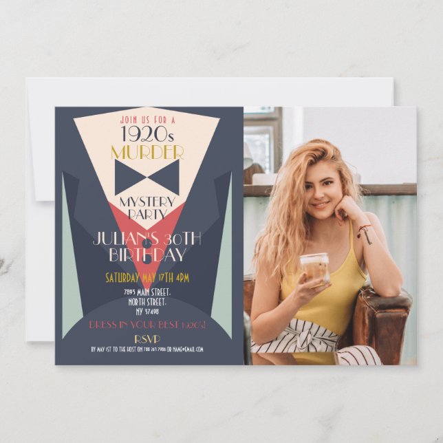 Mystère de l'assassinat Élégante invitation Art Dé (Devant)