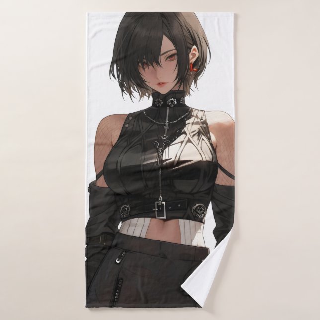 Mystérieux Anime Girl Cuir (Serviette de bain)