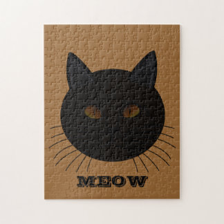 Mystérieux Black Cat Face Brown Jigsaw Puzzle