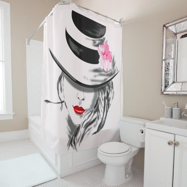 Mystérieux rideau de douche Lady (En situation)
