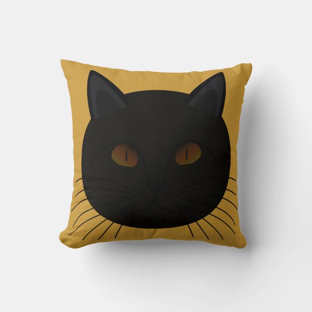 Mysteriöse Black Cat Face Golden Throw Kissen (Vorderseite)