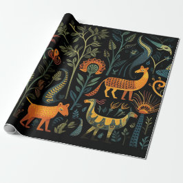 Mysteriöse Fantasy-Tiere auf schwarz Geschenkpapier