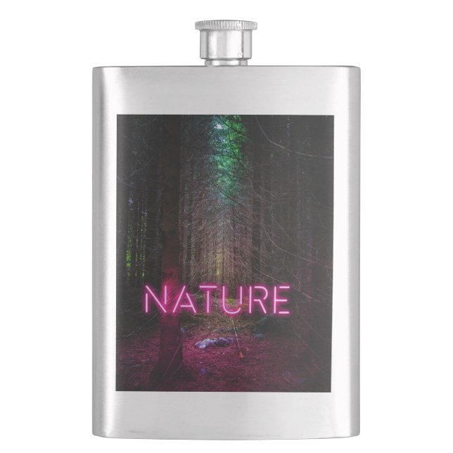 Mysteriöse Fichtenwälder Natur Neon magenta Zeiche Flachmann (Vorderseite)