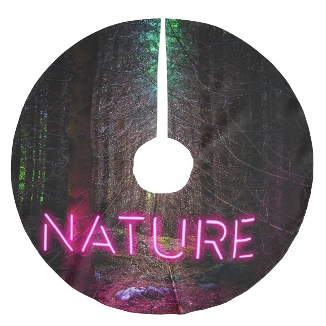 Mysteriöse Fichtenwälder Natur Neon magenta Zeiche Polyester Weihnachtsbaumdecke (Vorderseite)