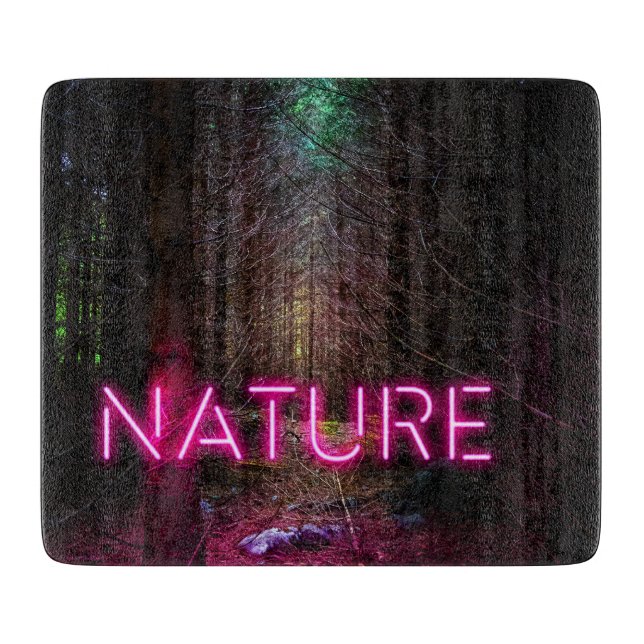 Mysteriöse Fichtenwälder Natur Neon magenta Zeiche Schneidebrett (Vorderseite)