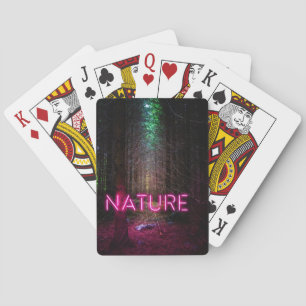 Mysteriöse Fichtenwälder Natur Neon magenta Zeiche Spielkarten