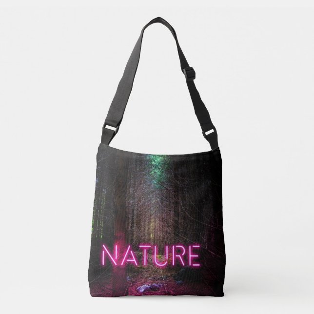 Mysteriöse Fichtenwälder Natur Neon magenta Zeiche Tragetaschen Mit Langen Trägern (Vorderseite)