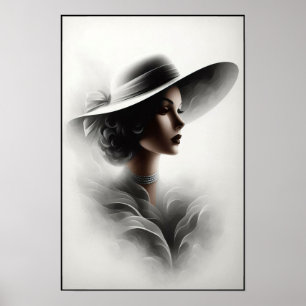 Mysteriöse Frauenporträt-Kunst aus den 1940er Jahr Poster