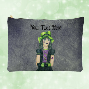 Mysteriöse Goth Girl Tattoos Green Hat Grunge Gray Zubehörtasche