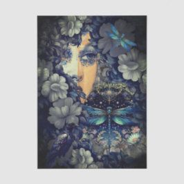 Mysteriöse gotische indigoblaue Blumenkunst Collag Seidenpapier