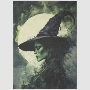 Mysteriöse grüne Hexe Vollmond-Decoupage Seidenpapier