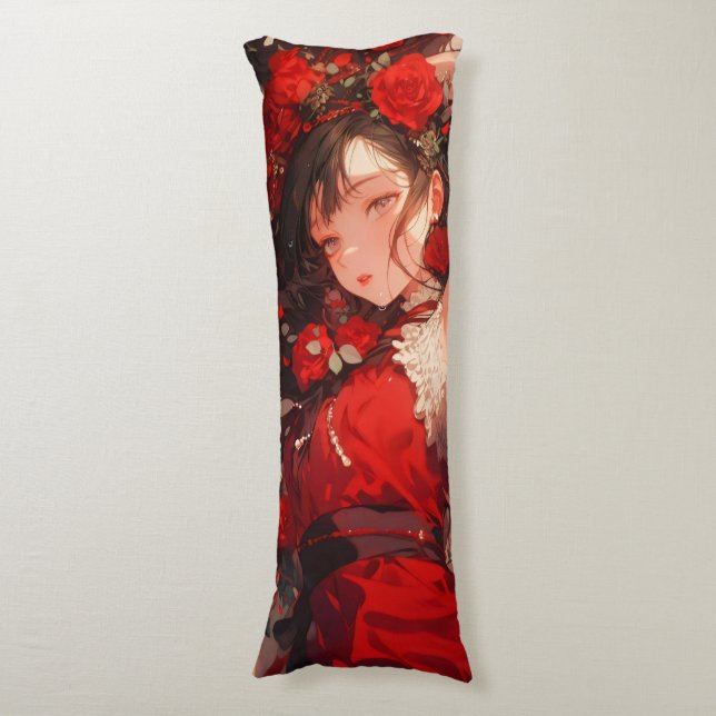 Mysteriöse Mädchen in der Roten Anime Seitenschläferkissen (Vorderseite Vertikal)