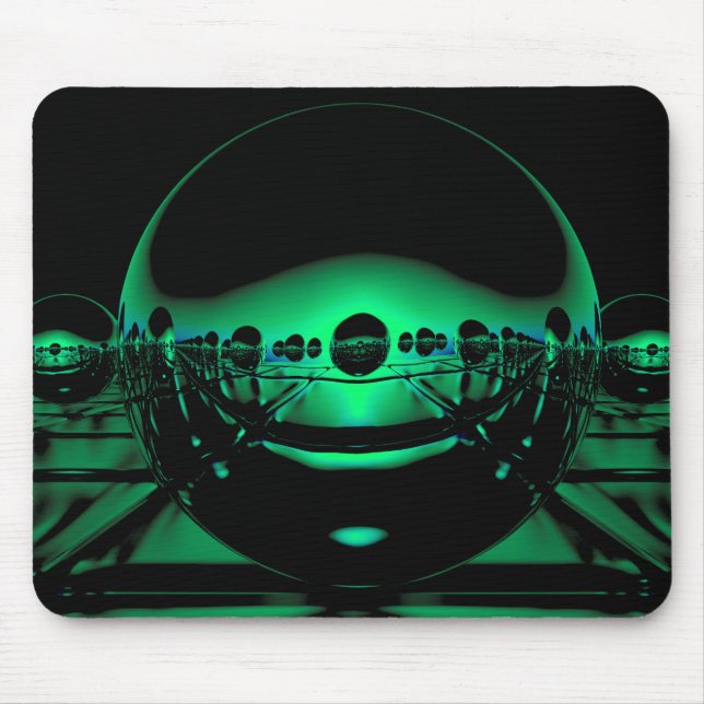 Mysteriöse Metallorben in blass grünem Licht Mousepad (Vorne)