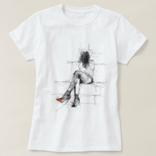 Mysteriöse Mode - Abstrakte Frau in Heelsen T-Shirt