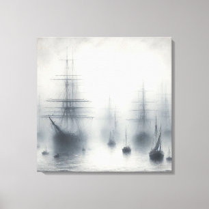 Mysteriöse Schiffe im Hafen von Foggy Leinwanddruck