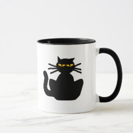 Mysteriöse schwarze Katze Amber Augen sitzen Stari Tasse