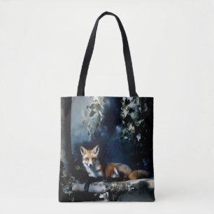 Mysteriöser Fuchs im Holzportrait Tasche