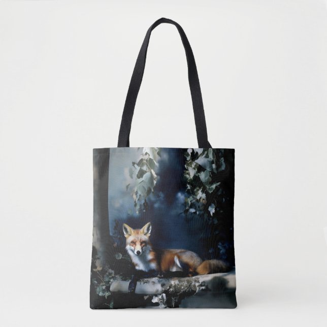 Mysteriöser Fuchs im Holzportrait Tasche (Vorderseite)