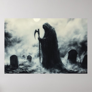 Mysteriöser grimmiger Sensenmann auf einem magisch Poster