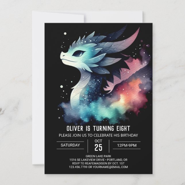 Mysteriöser kühne Drache Geburtstag Einladung (Vorderseite)