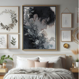 Mysteriöser Mensch und Blume Fotodruck