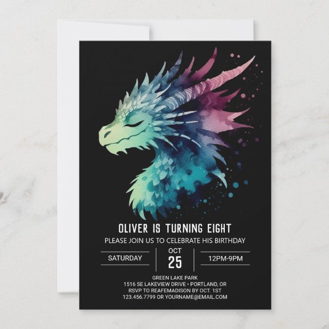 Mysteriöser Mighty Dragon zum Geburtstag Einladung (Vorderseite)