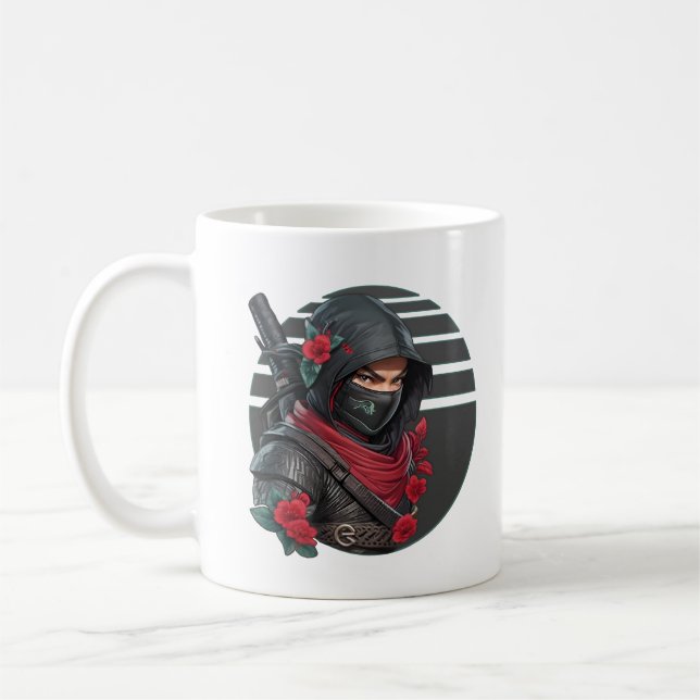 Mysteriöser Ninja-Krieger mit Schwert und rotem Sc Kaffeetasse (Links)